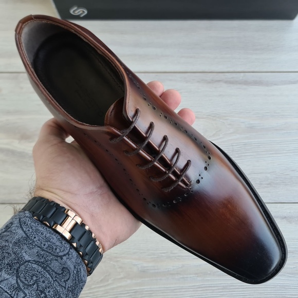 Tan Patina Wholecut Oxford Dress Shoes - Picture 2 of 5